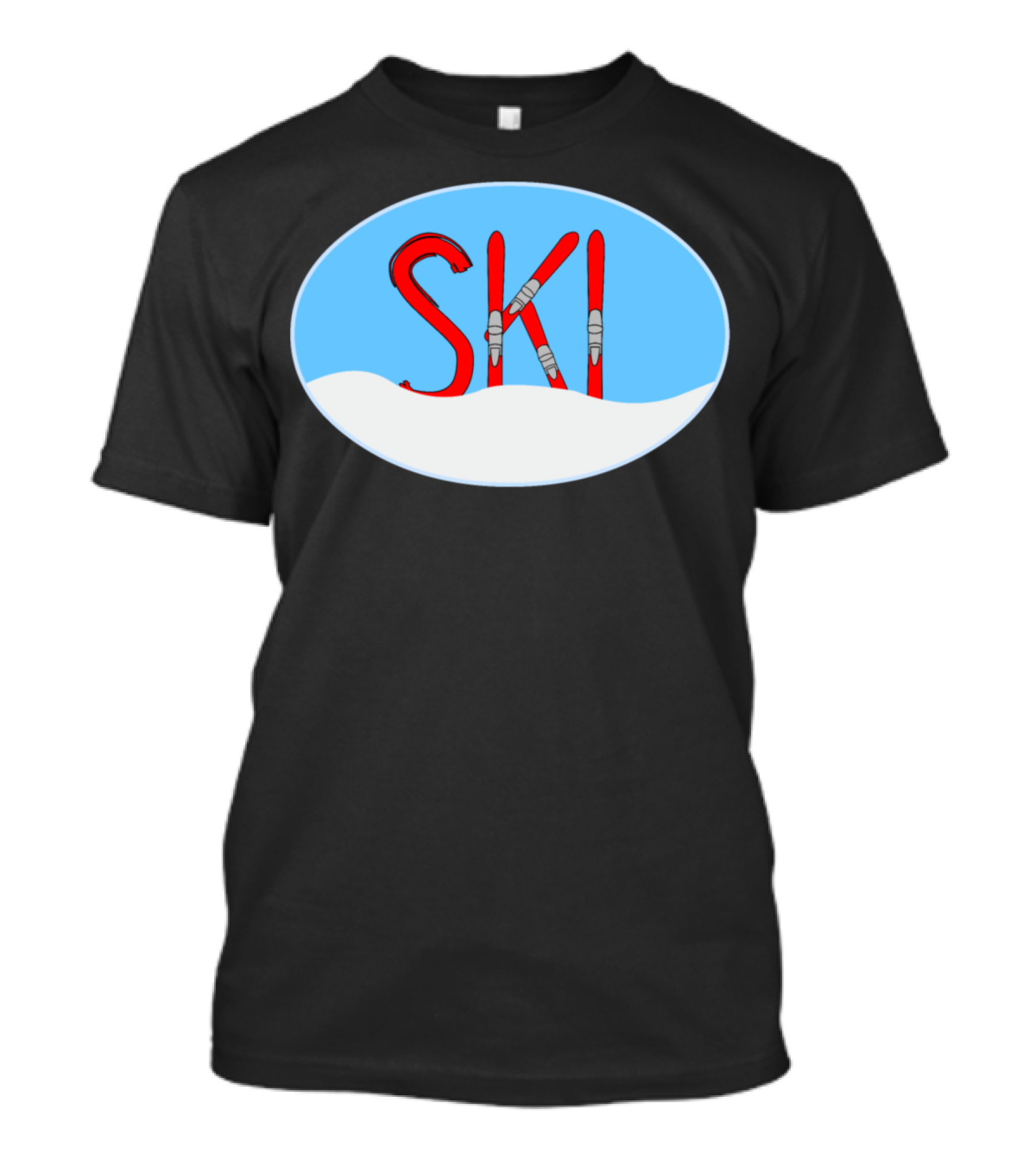 SKI Red Skis Snow Oval T-Shirt