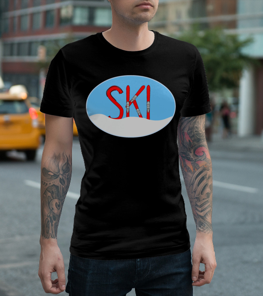 SKI Red Skis Snow Oval T-Shirt