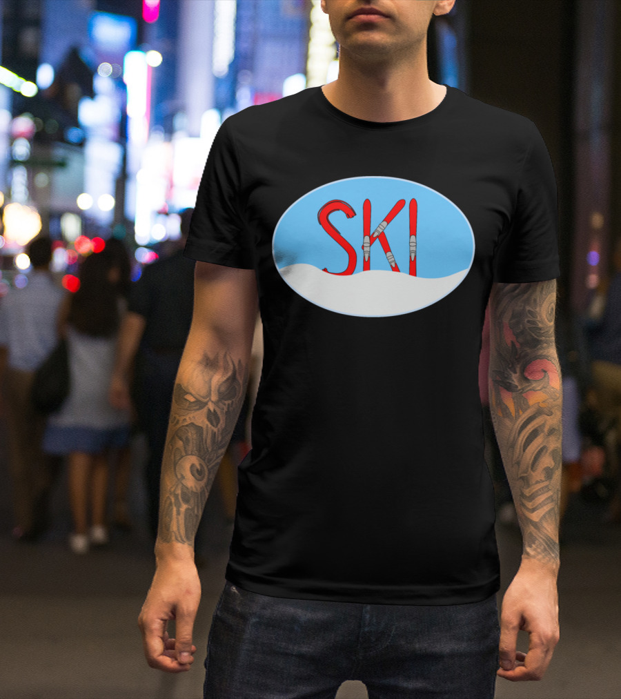 SKI Red Skis Snow Oval T-Shirt