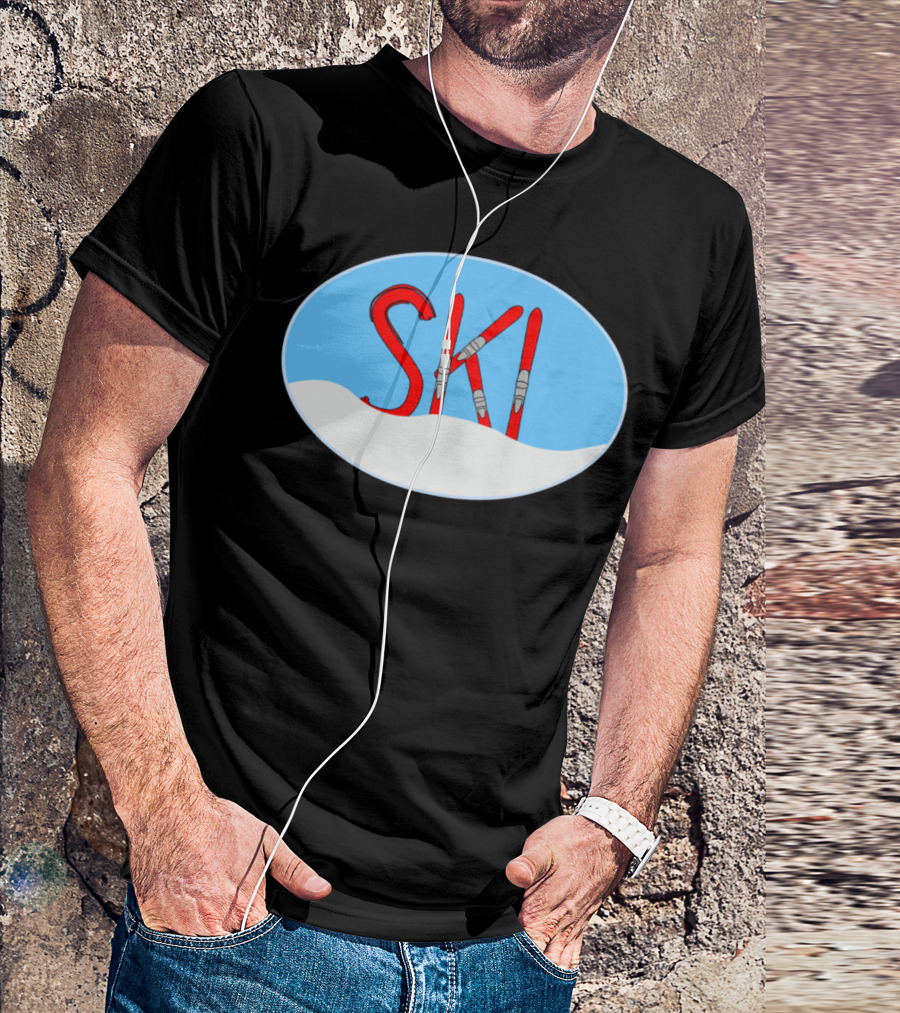 SKI Red Skis Snow Oval T-Shirt