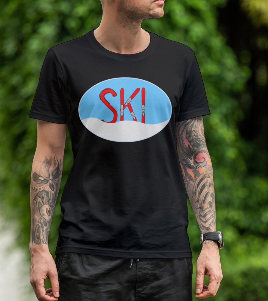 SKI Red Skis Snow Oval T-Shirt