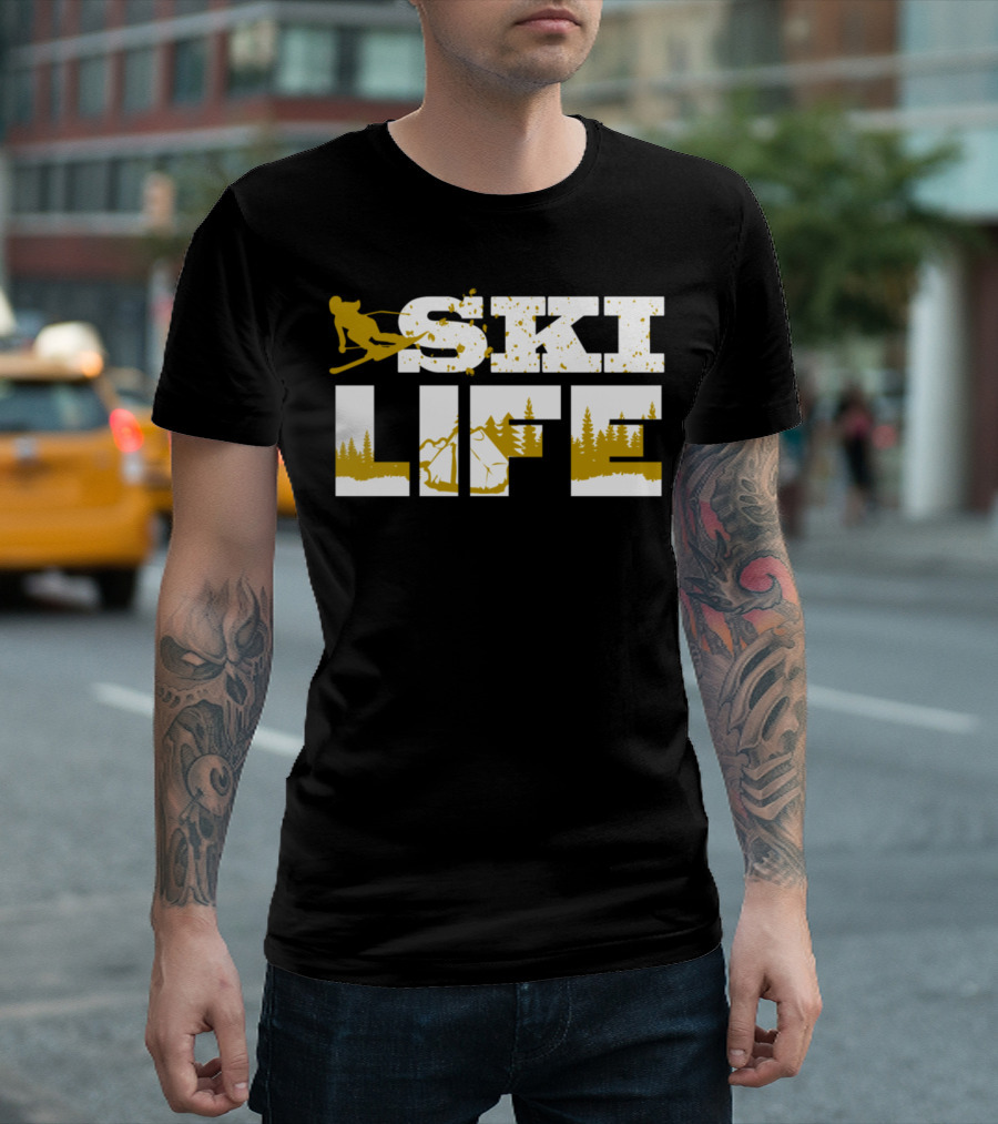 Skiing Ski Life Mountains Trees Adventure T-Shirt