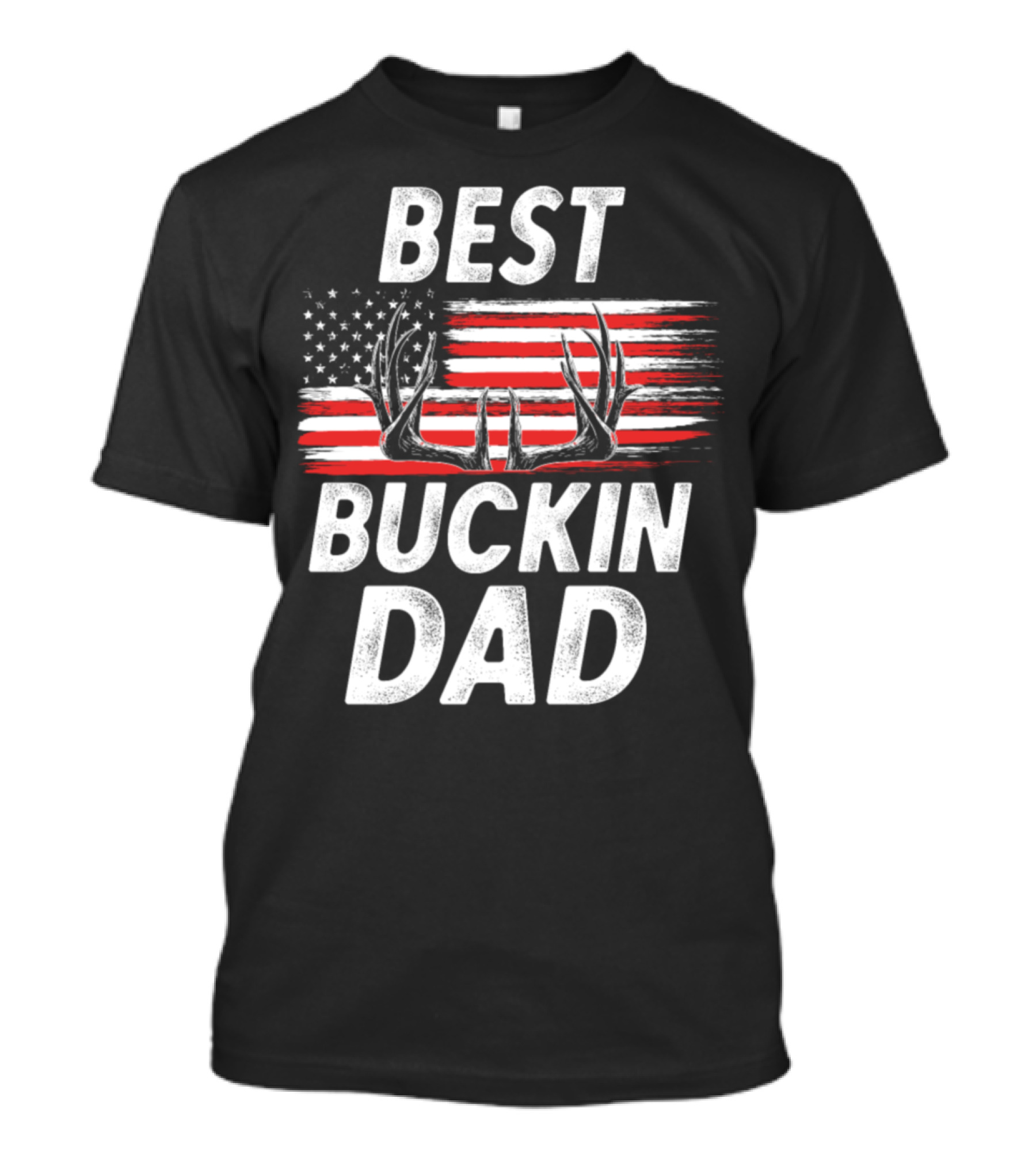 Best Buckin Dad Funny Deer Hunting American Flag Antlers T-Shirt