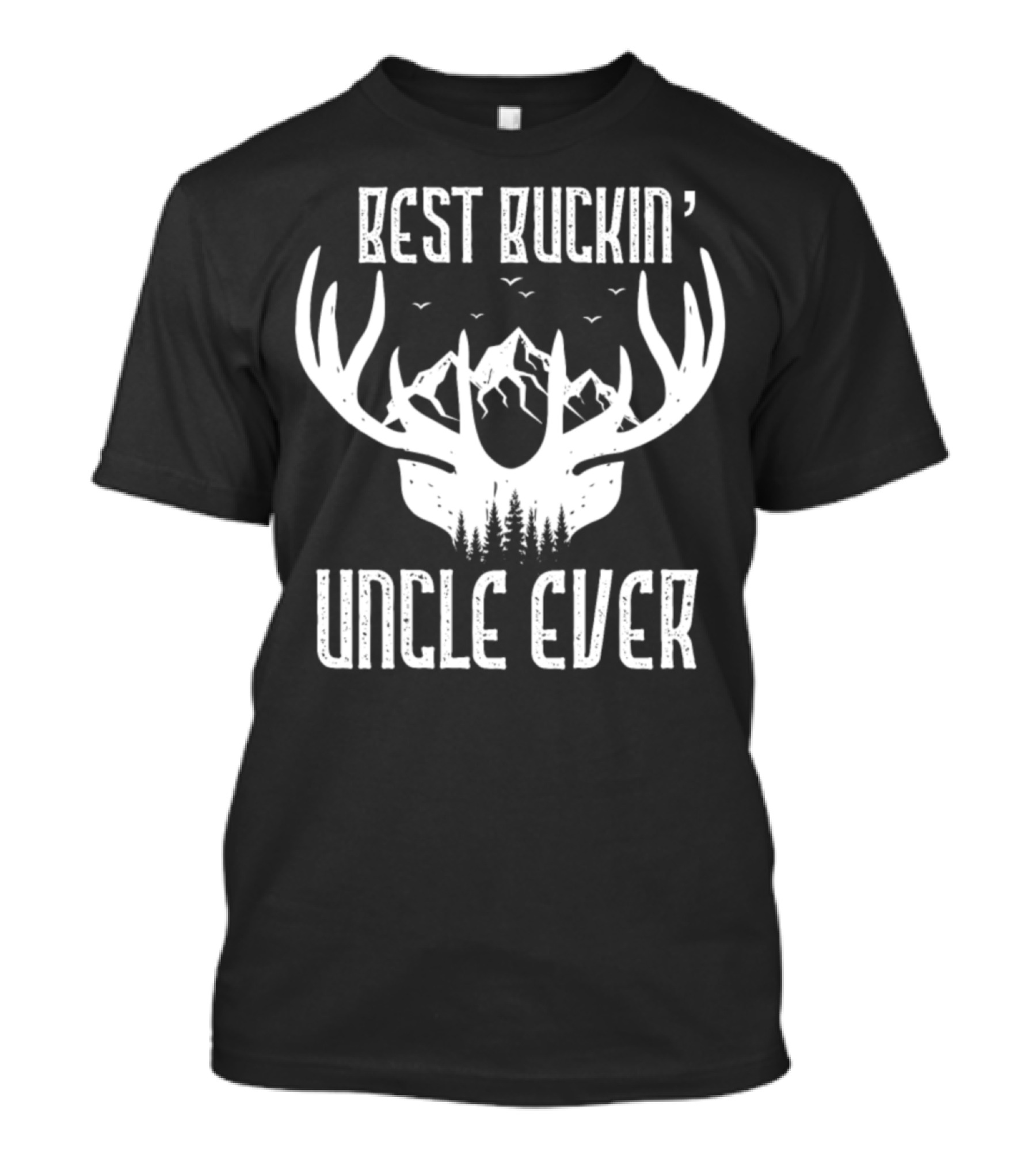 Best Buckin’ Uncle Ever Deer Antlers Mountains Forest Scene T-Shirt