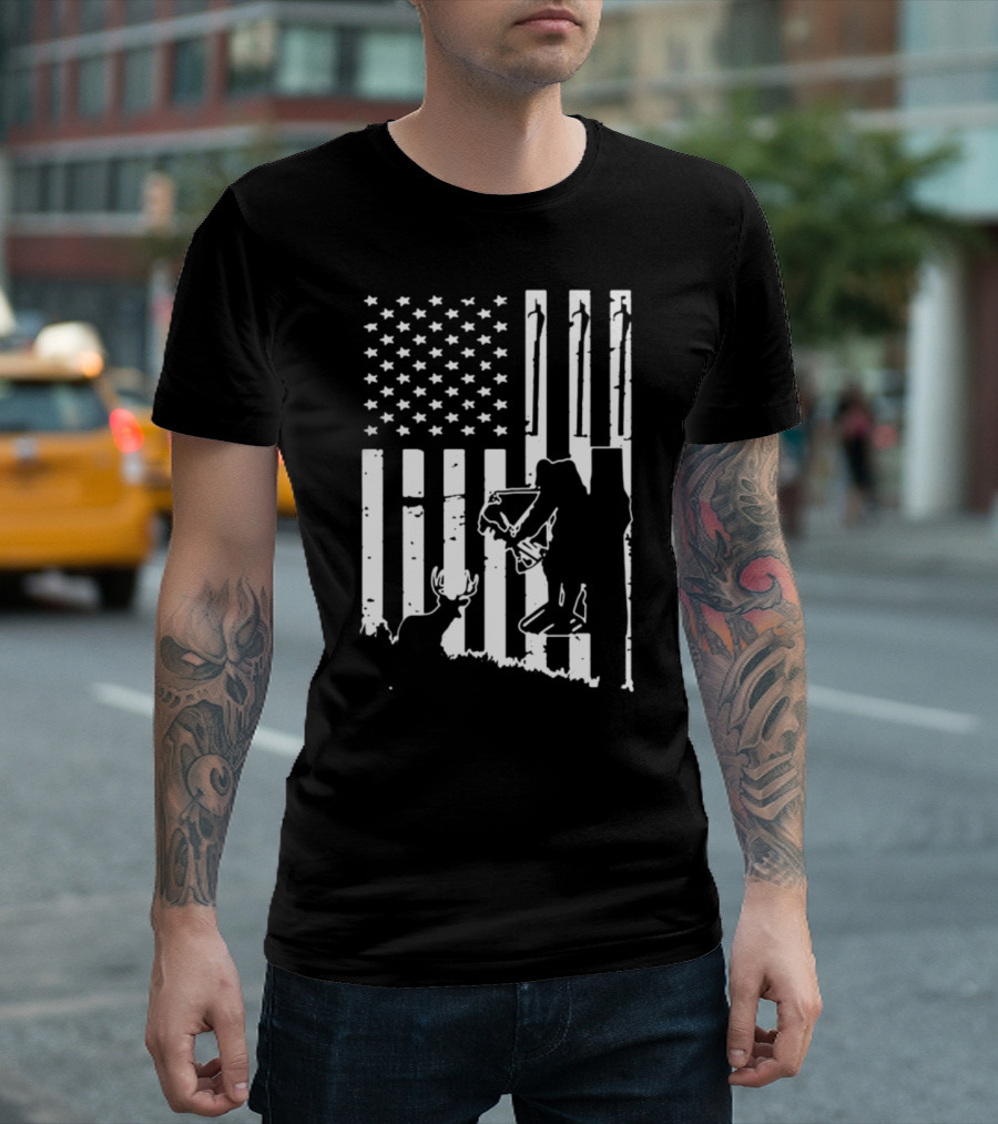 Bow Hunter American Flag With Deer T-Shirt