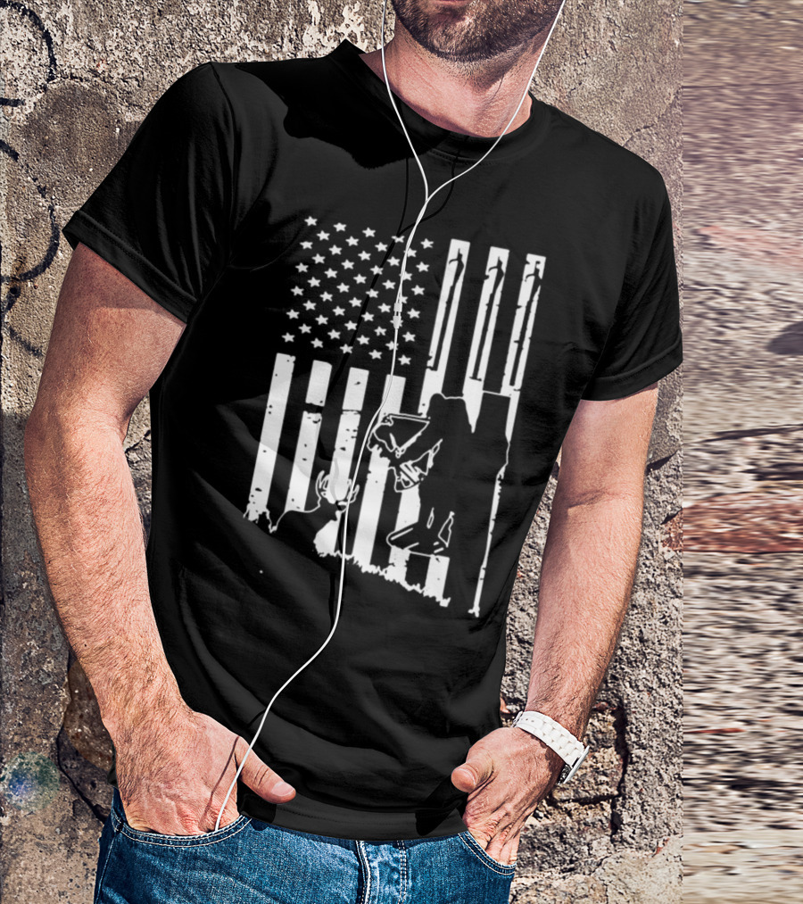 Bow Hunter American Flag With Deer T-Shirt