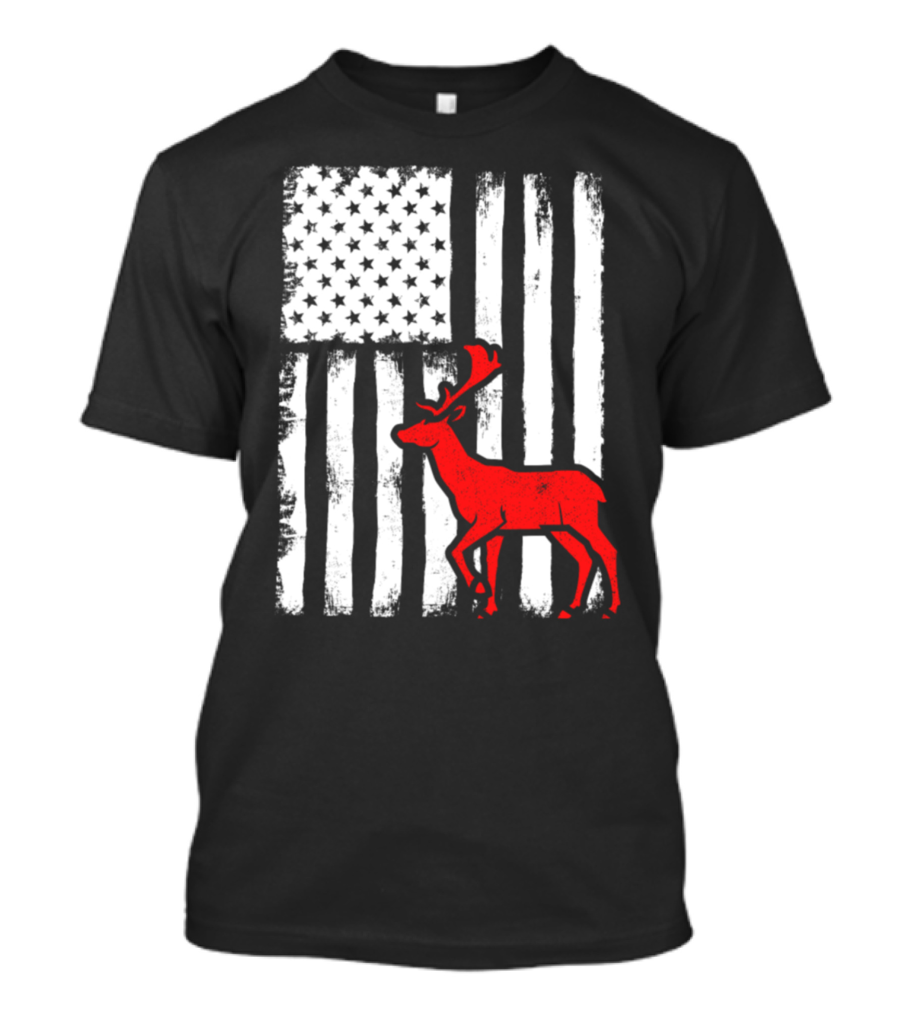 Deer And American Flag Funny Hunting USA T-Shirt