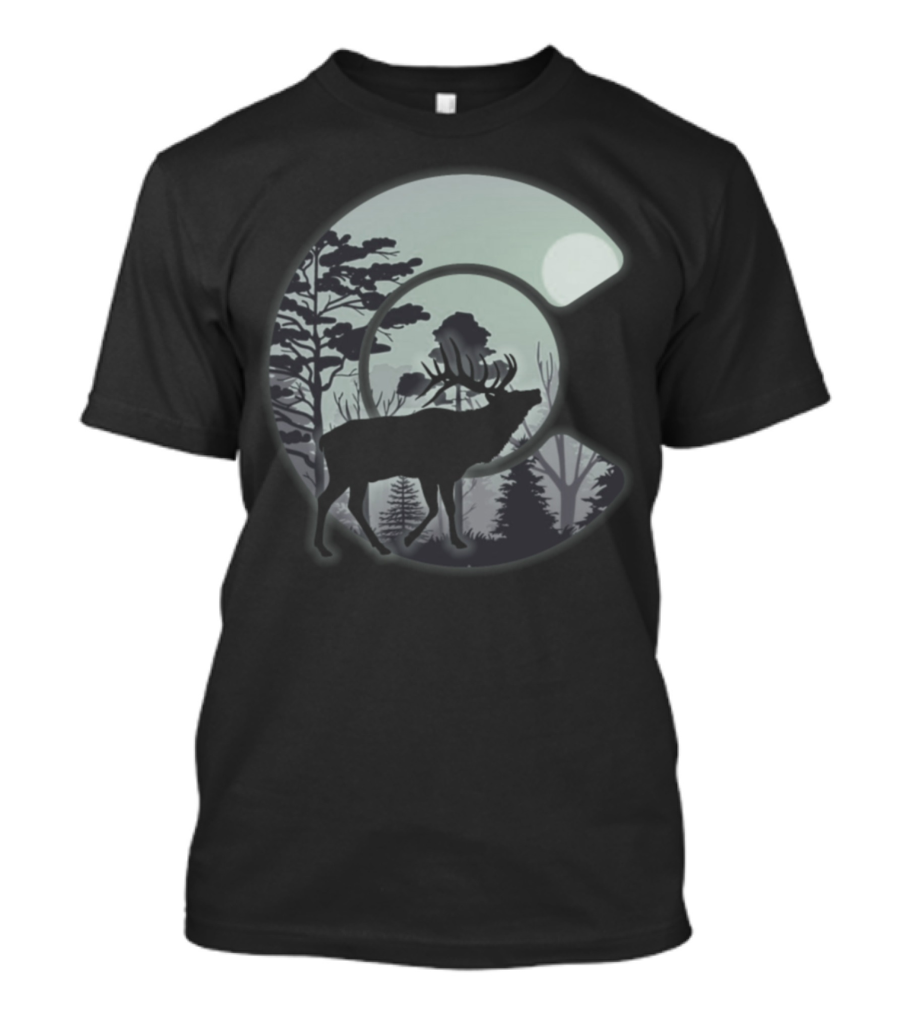 Elk Hunting In Moonlit Forest With Deer And Moose T-Shirt