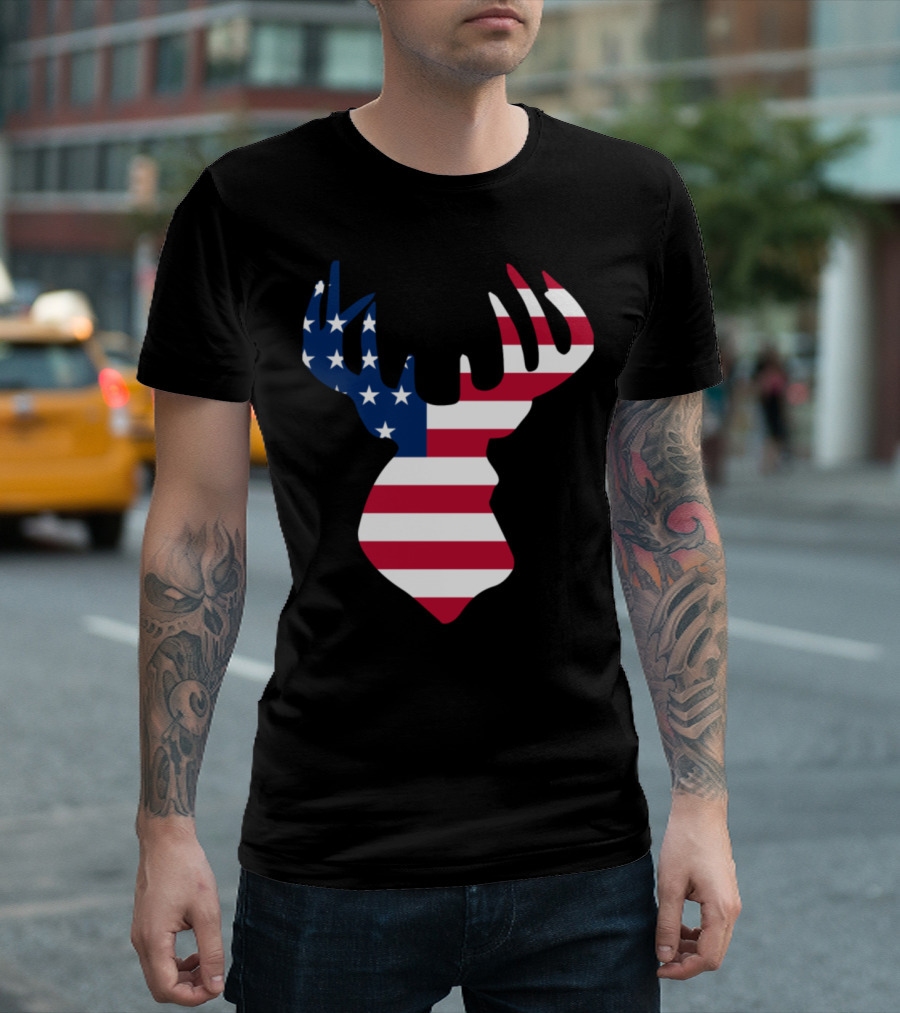 American Flag Deer Head Hunting T-Shirt
