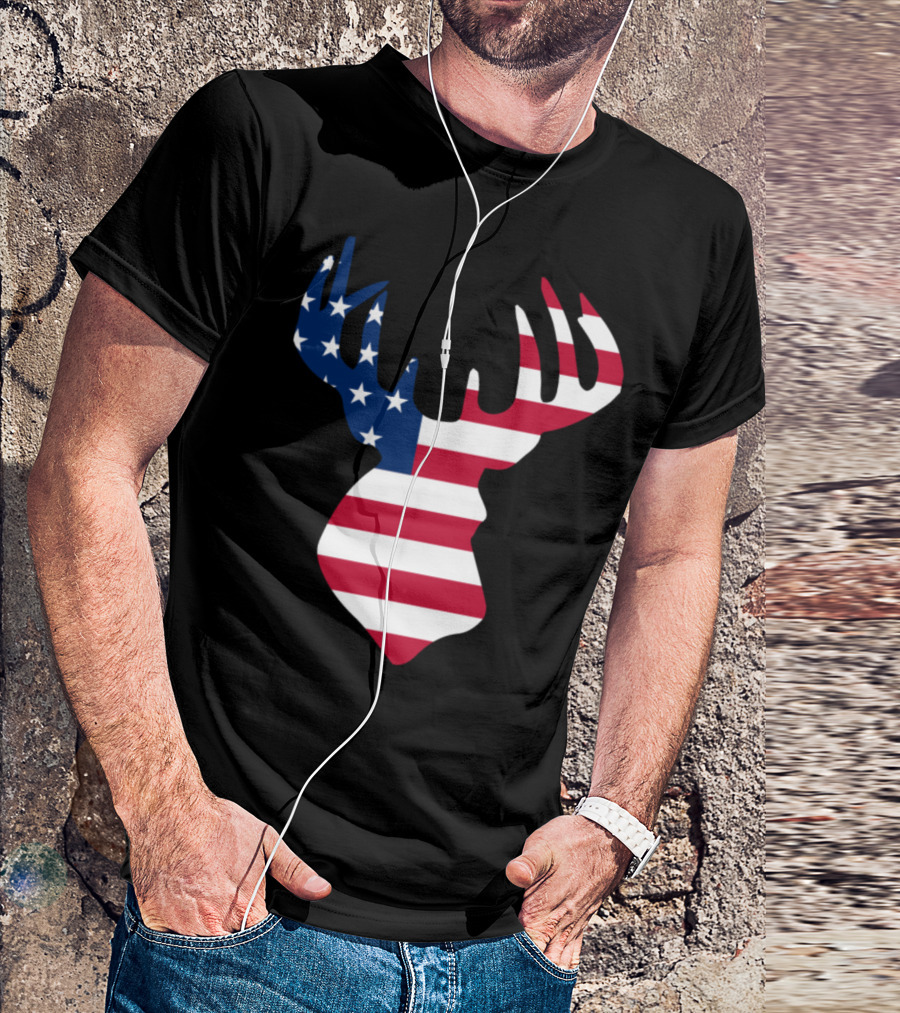 American Flag Deer Head Hunting T-Shirt