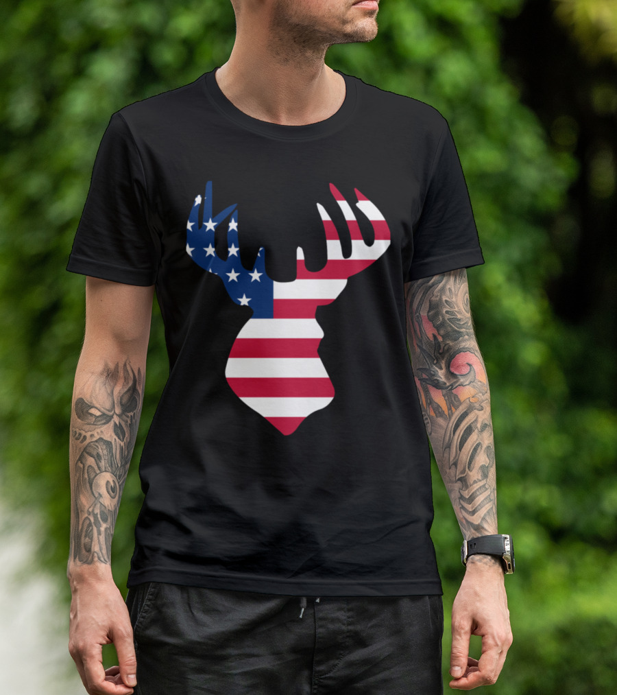 American Flag Deer Head Hunting T-Shirt