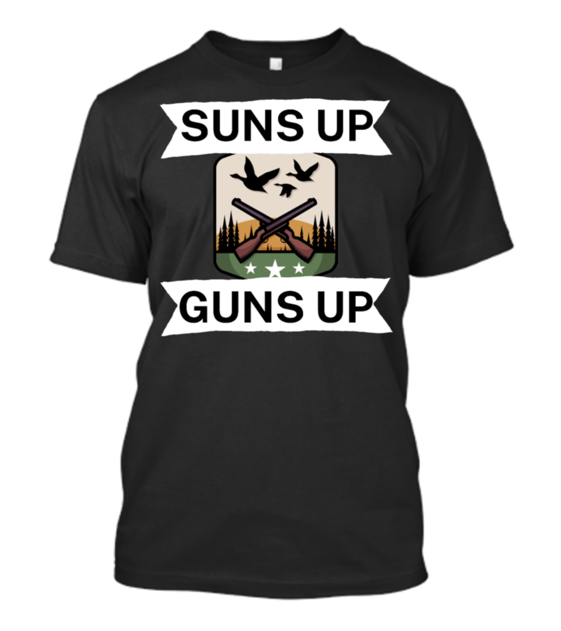 Suns Up Guns Up Crossed Shotguns With Flying Birds And Stars T-Shirt