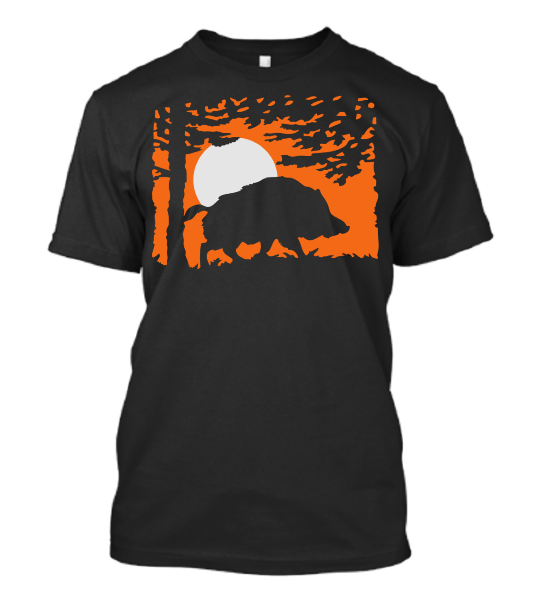 Wildboar Silhouette Under Full Moon And Trees T-Shirt