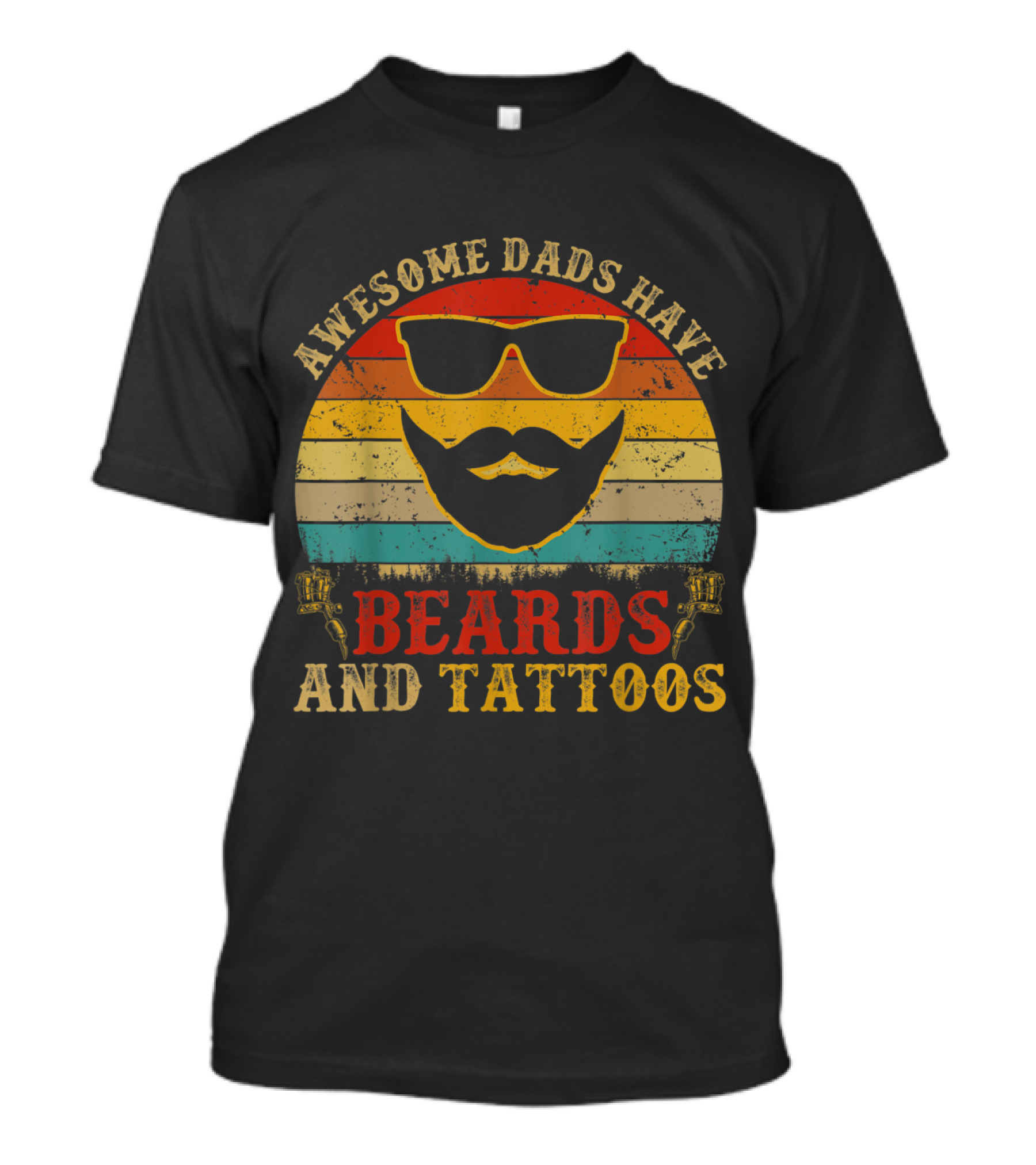 Awesome Dads Have Beards And Tattoos Retro Beard Sunglasses T-Shirt