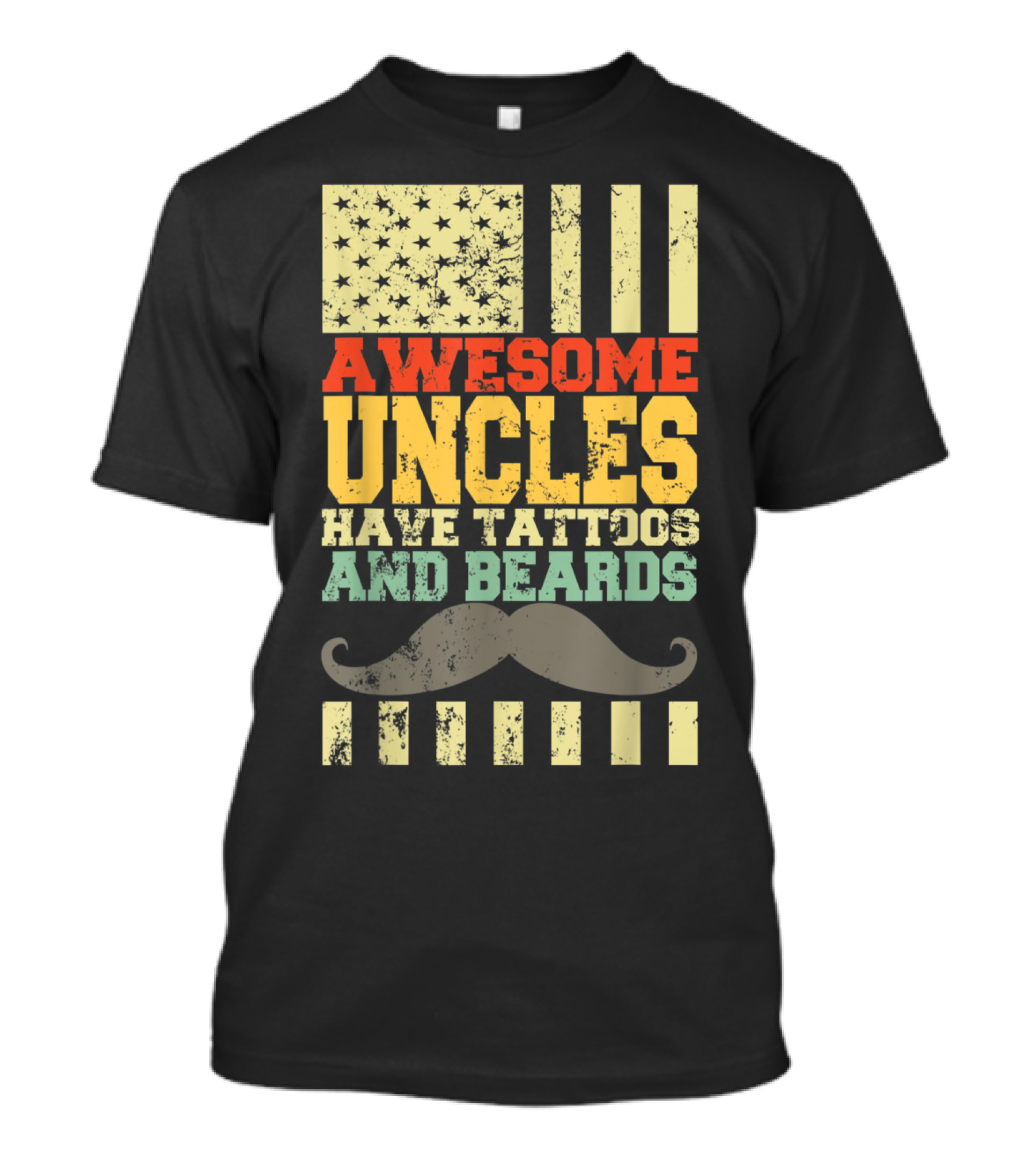 Awesome Uncles Have Tattoos And Beards Vintage American Flag Moustache T-Shirt