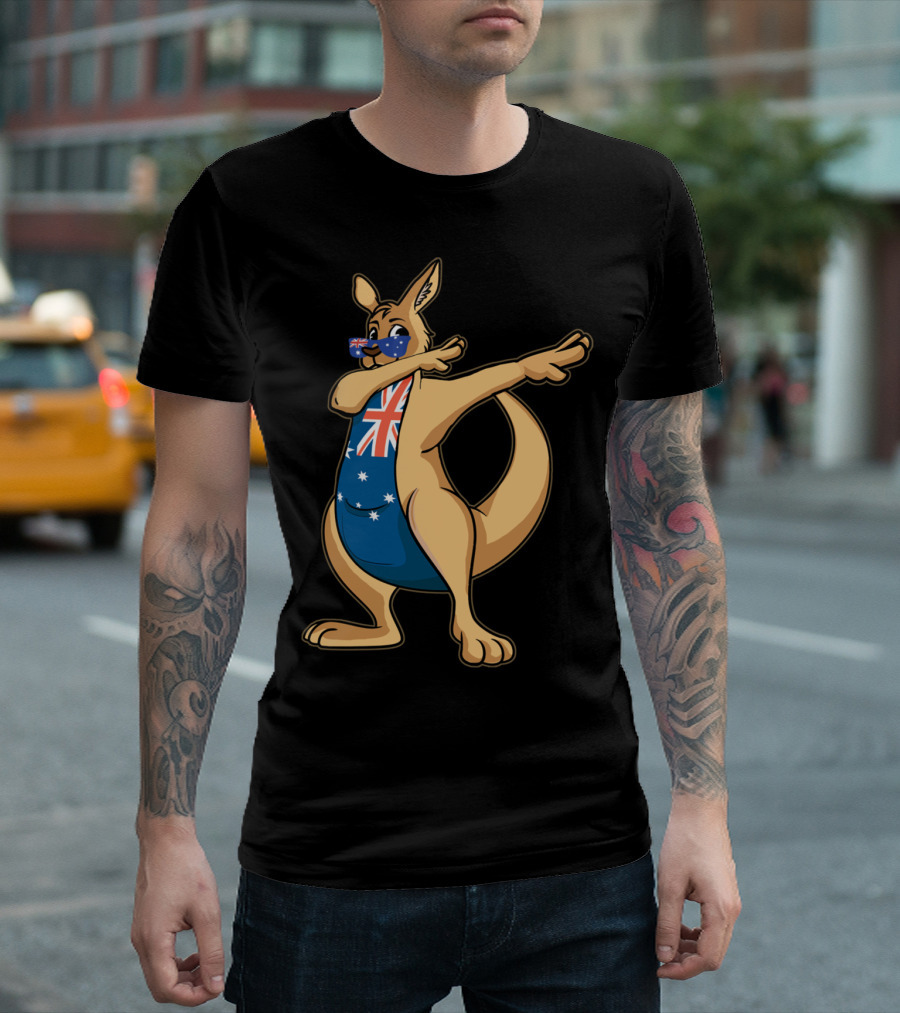 Australia Day Kangaroo Dabbing with Australian Flag Glasses and Suit T-Shirt
