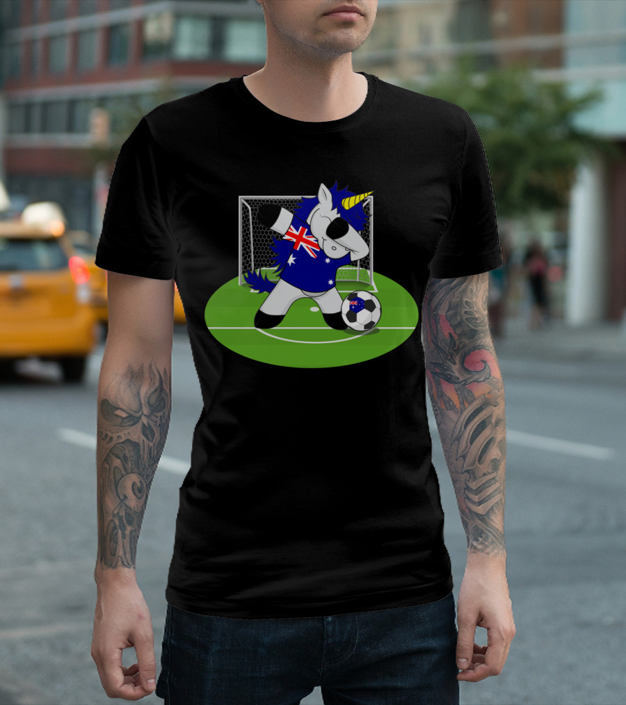 Australia Flag Unicorn Dabbing Soccer Player T-Shirt