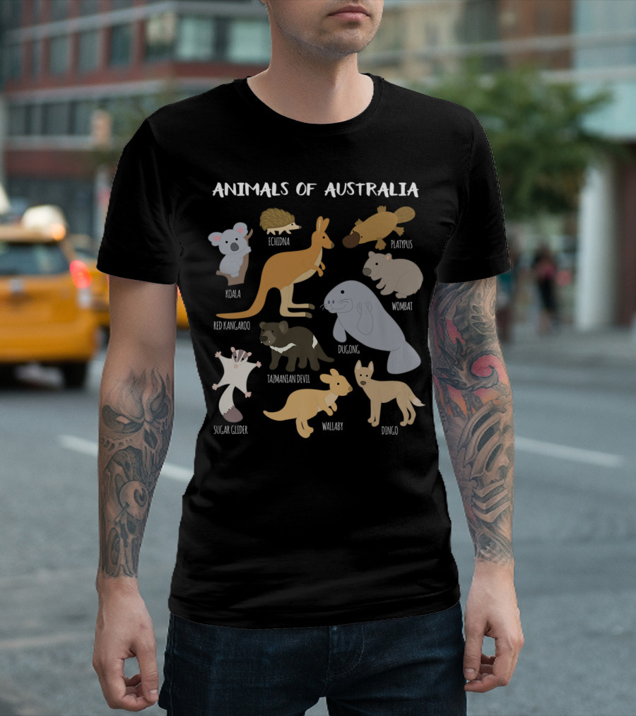 Animals Of Australia Koala Wallaby Wombat Echidna Platypus Red Kangaroo Dugong Tasmanian Devil Sugar Glider Dingo T-Shirt
