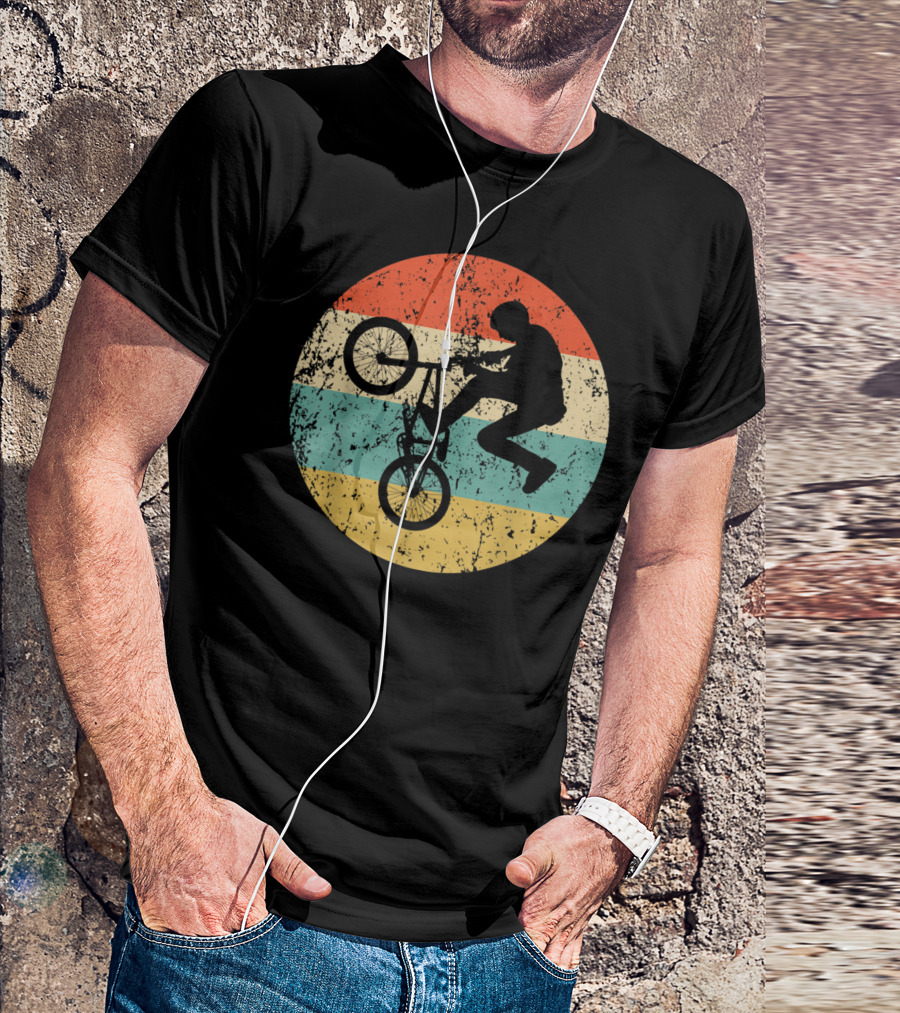 Bmx Vintage Retro Bike Rider Silhouette On T-Shirt