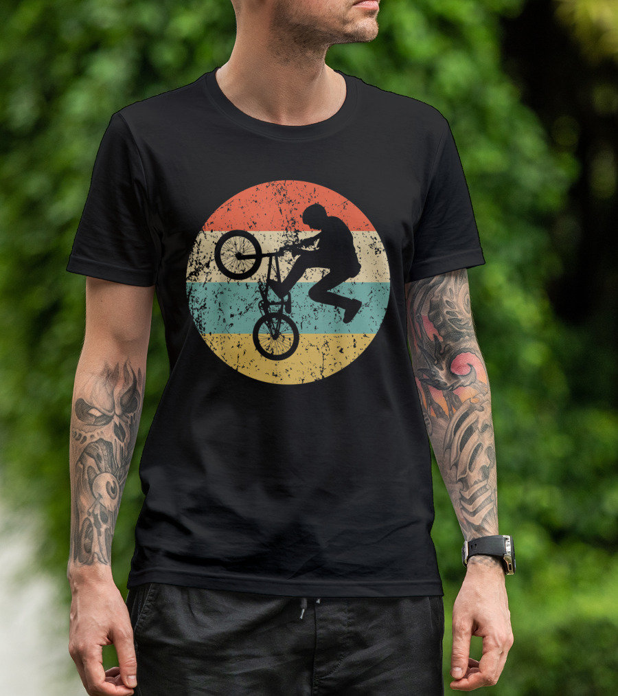 Bmx Vintage Retro Bike Rider Silhouette On T-Shirt
