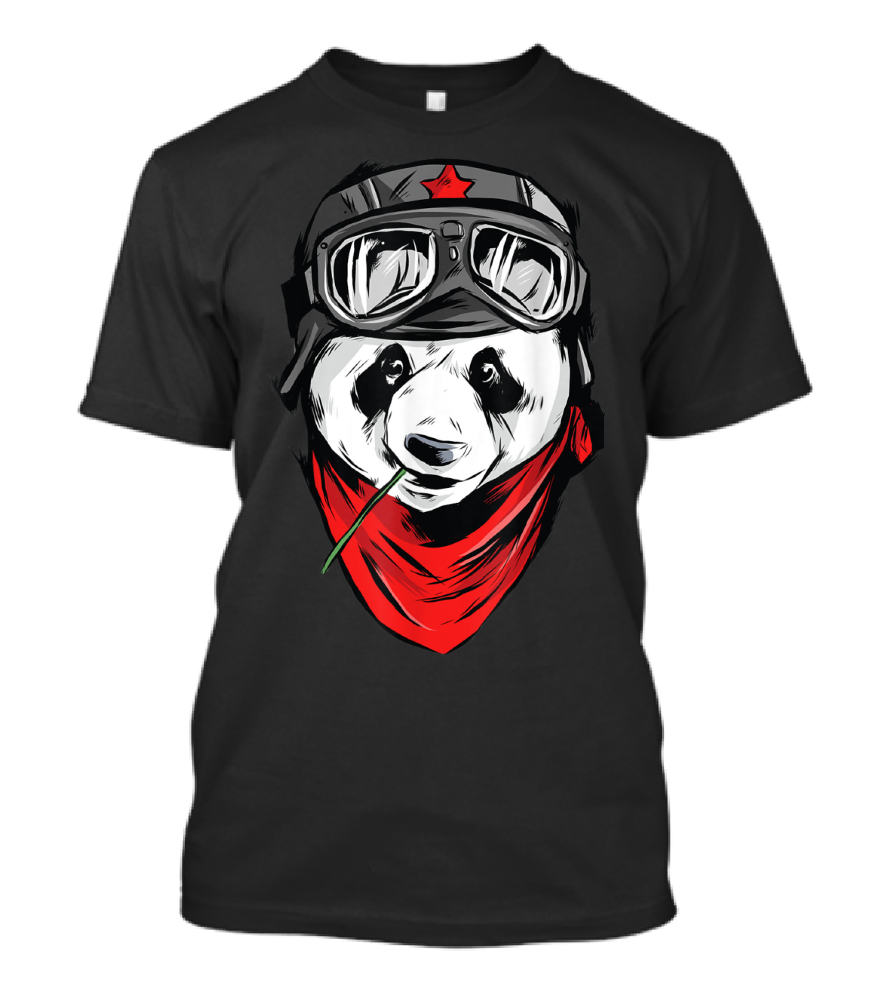 Giant Panda Biker Bear Bamboo Red Scarf Chinese Moto T-Shirt