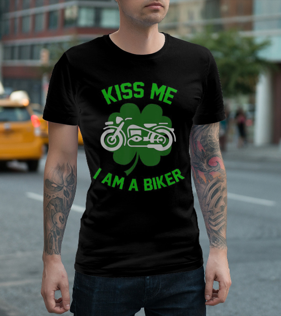 Kiss Me I Am A Biker Shamrock Motorcycle T-Shirt