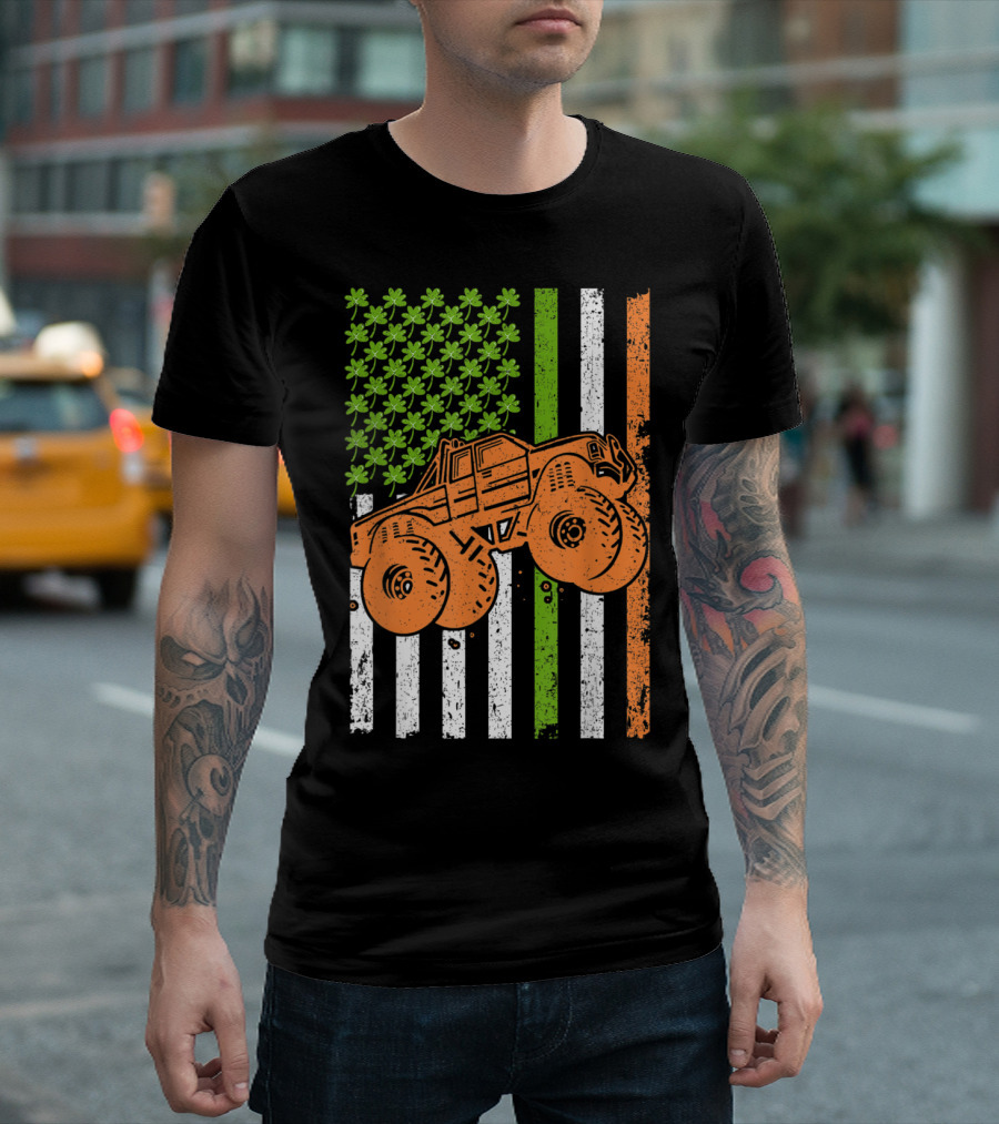 Monster Truck Irish Shamrock American Flag St Patrick's T-Shirt