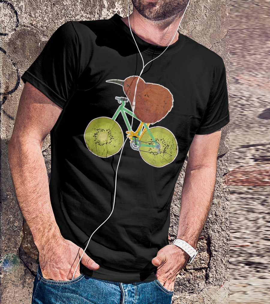 Kiwi On Bicycle With Kiwi Fruit Wheels For New Zealand Lovers T-Shirt