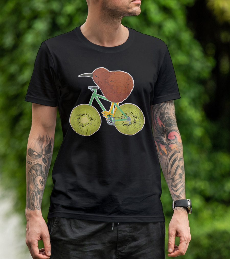 Kiwi On Bicycle With Kiwi Fruit Wheels For New Zealand Lovers T-Shirt