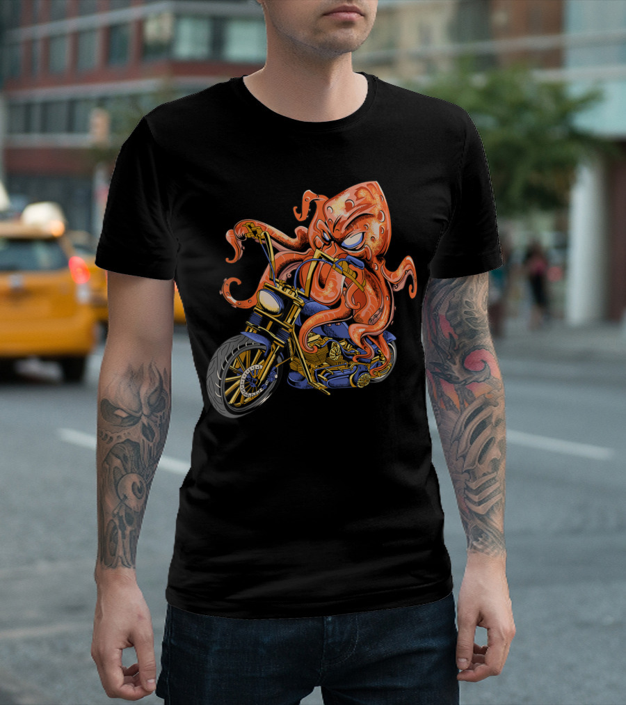 Octopus Riding Motorcycle Bike Biker Adventure T-Shirt