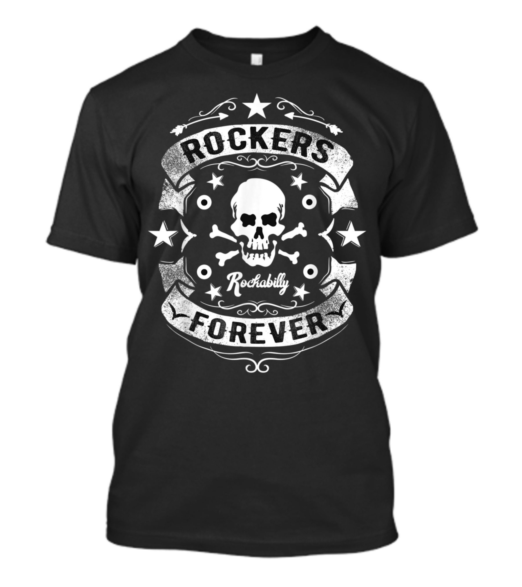Rockers Forever Rockabilly Skull Biker Greaser T-Shirt