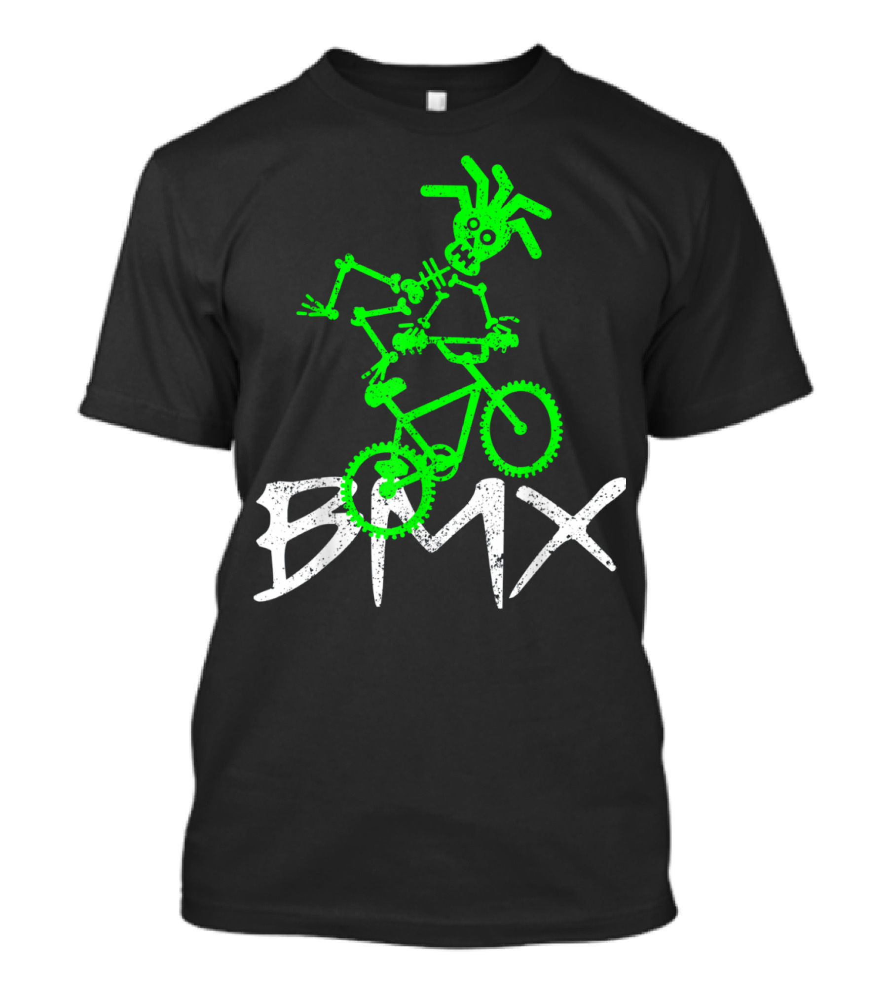 Skeleton BMX Glow Green Stunt Rider T-Shirt