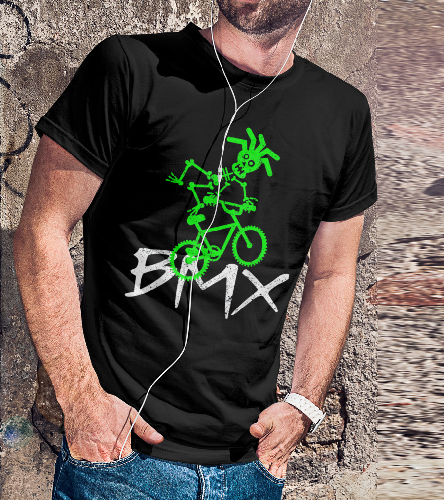 Skeleton BMX Glow Green Stunt Rider T-Shirt