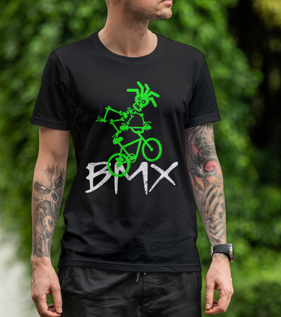 Skeleton BMX Glow Green Stunt Rider T-Shirt