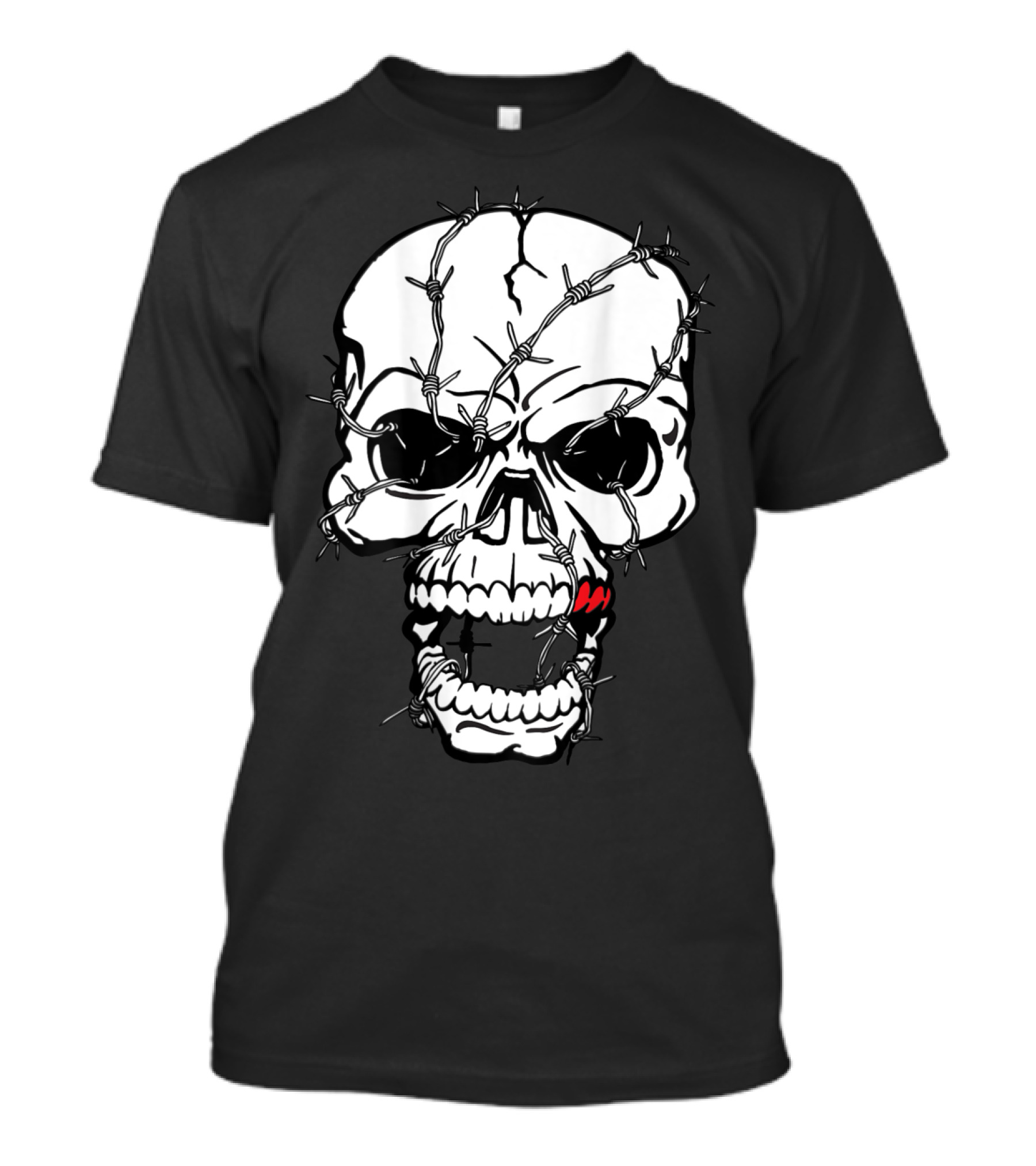 Terror Skull Rocker Biker Barbed Head T-Shirt