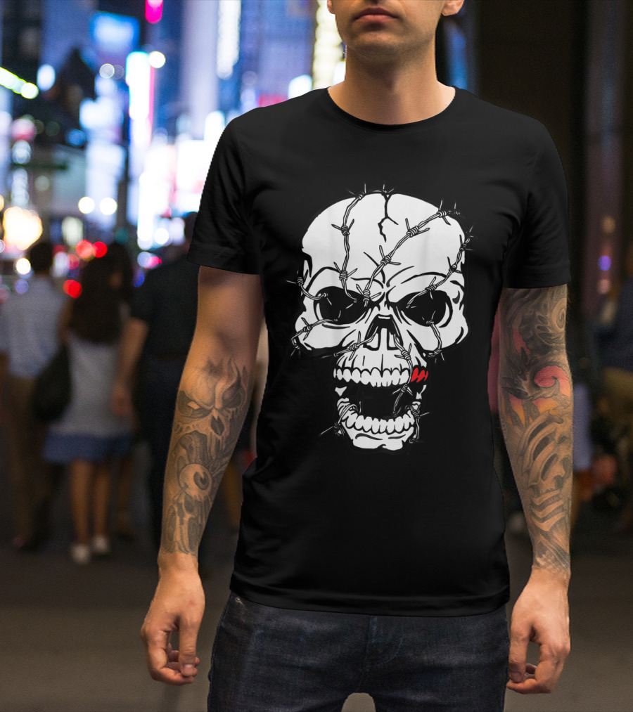Terror Skull Rocker Biker Barbed Head T-Shirt