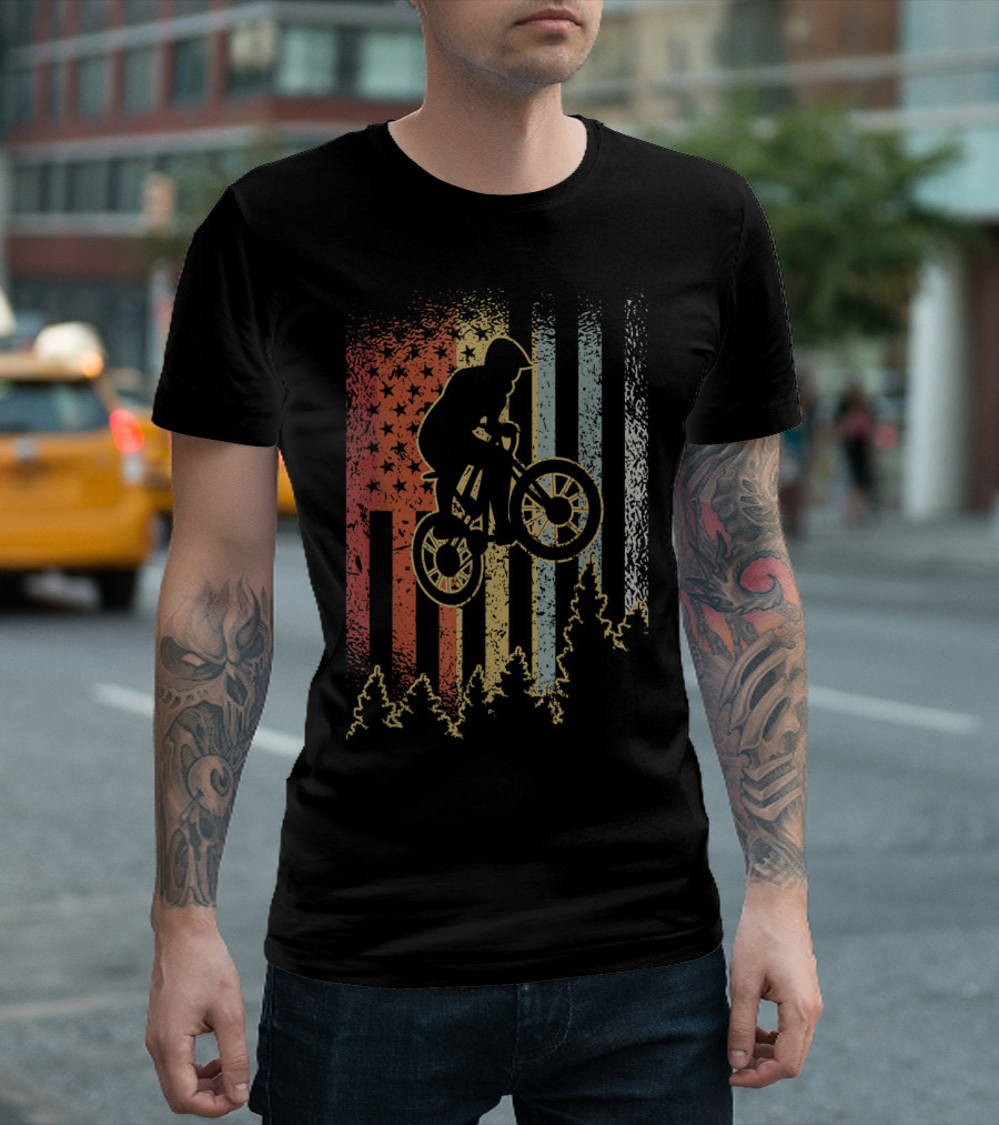 Vintage Mountain Bike Retro Biking USA Forest Jump T-Shirt