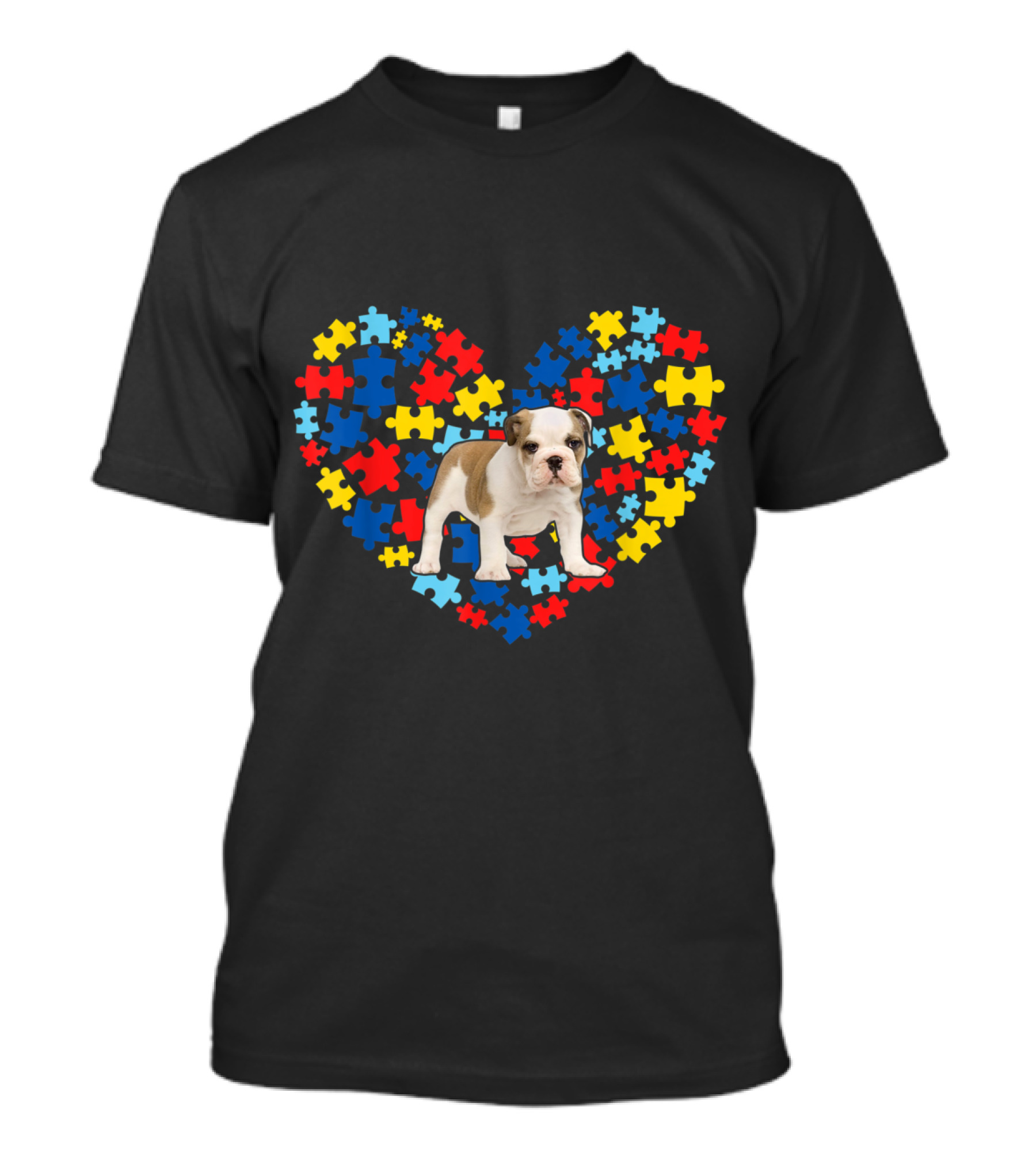 Autism Awareness Puzzle Heart English Bulldog Dog Dad T-Shirt