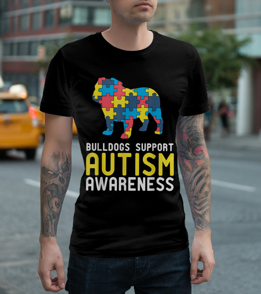 Bulldogs Support Autism Awareness Puzzle Piece T-Shirt