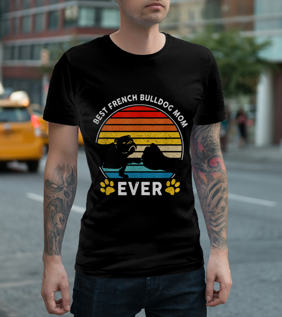 Best French Bulldog Mom Ever Paw Print Sunset T-Shirt