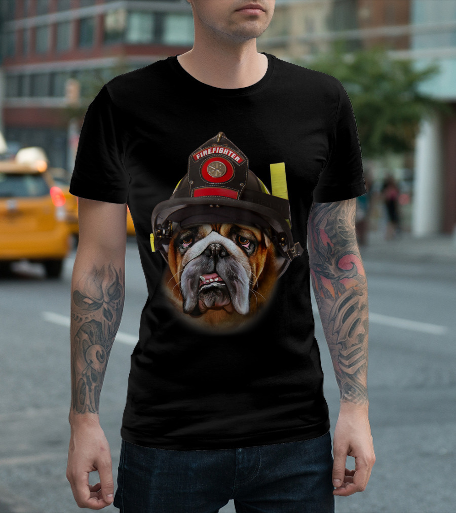 Firefighter Helmet English Bulldog Bold Canine Hero T-Shirt