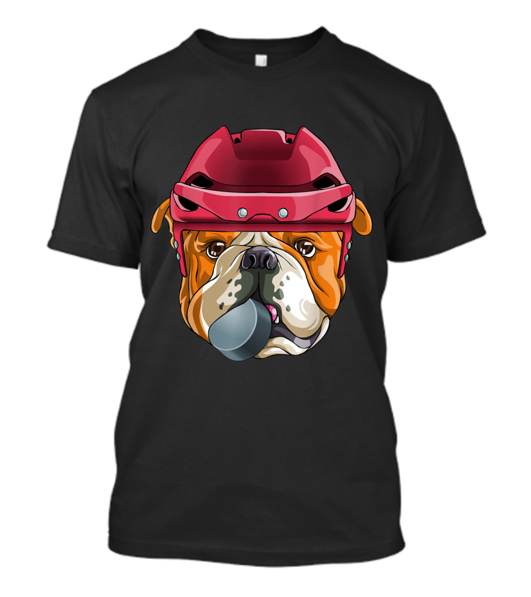 English Bulldog Hockey Player With Helmet And Puck T-Shirt