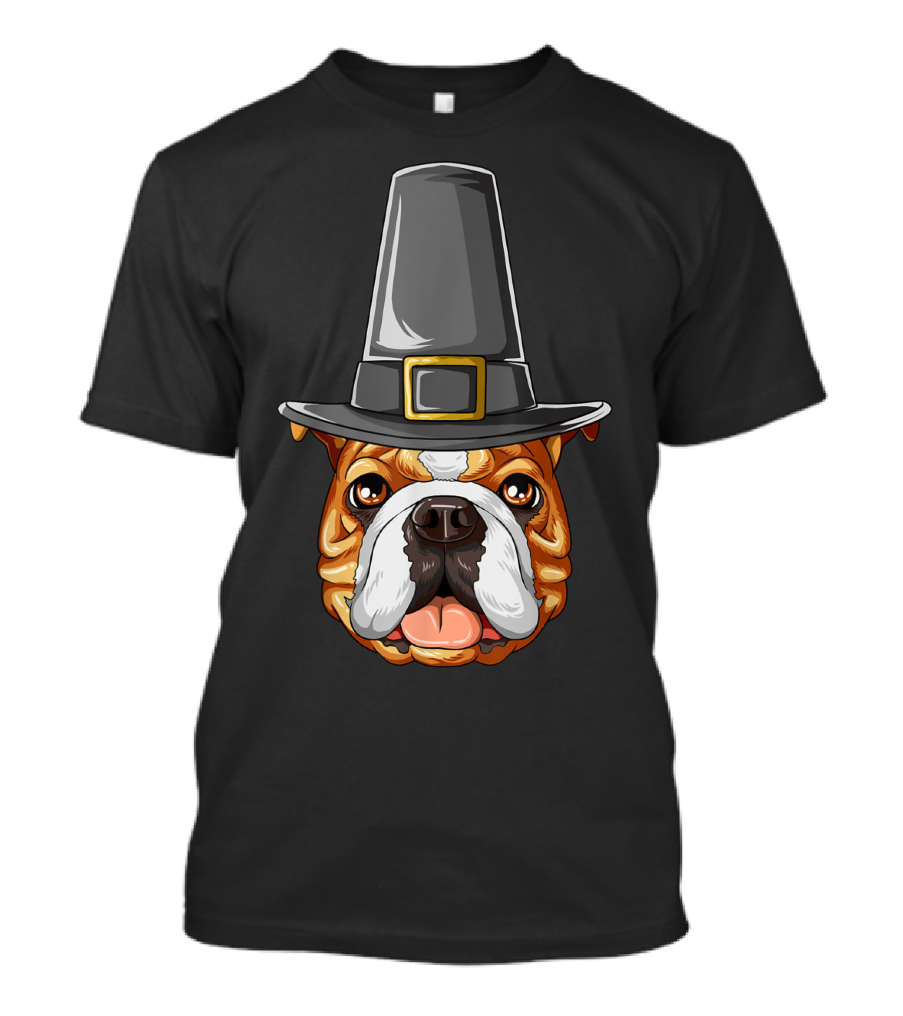 English Bulldog With Thanksgiving Pilgrim Hat T-Shirt