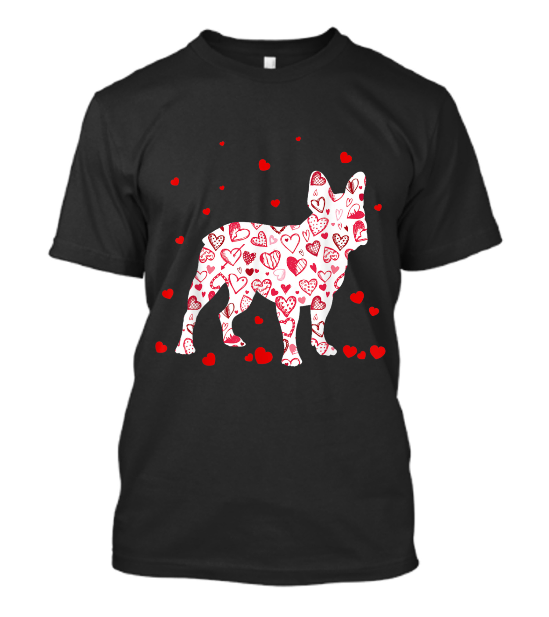 Funny English Bulldog Covered In Hearts Valentines Day Dog T-Shirt