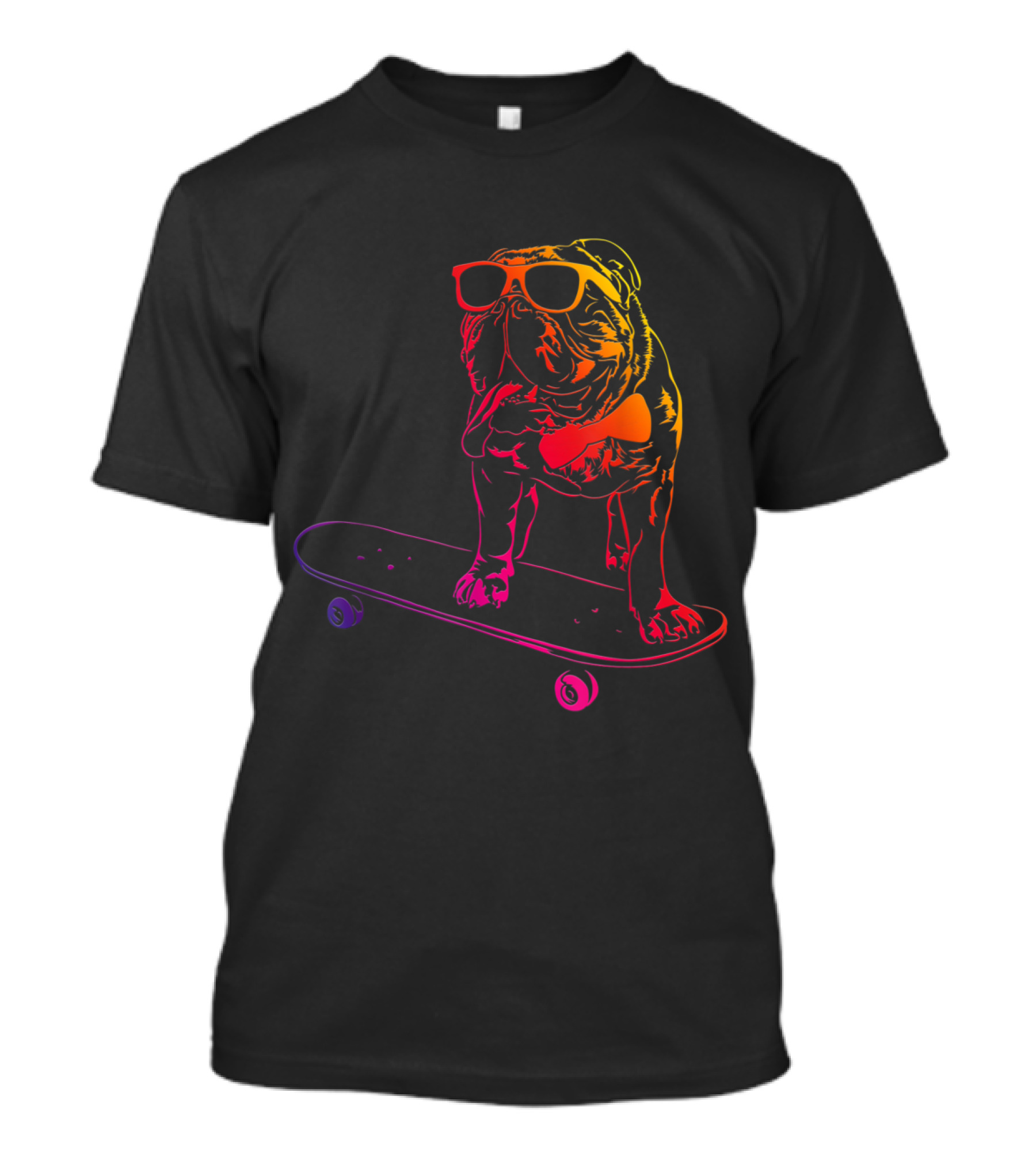 Skateboarding English Bulldog With Sunglasses And Bow Tie T-Shirt