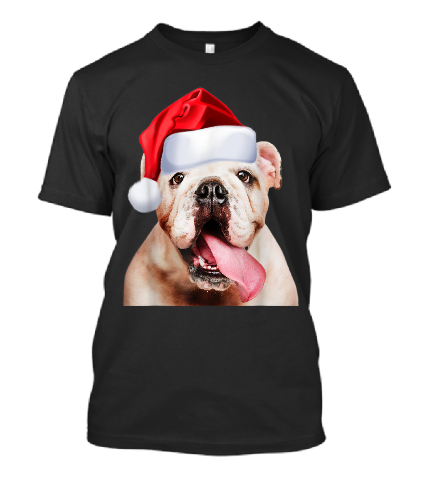 White English Bulldog Santa Hat Cute Christmas Image T-Shirt