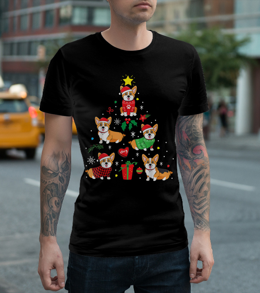Corgi Christmas Tree Ornament Funny Dog Decor Holiday T-Shirt