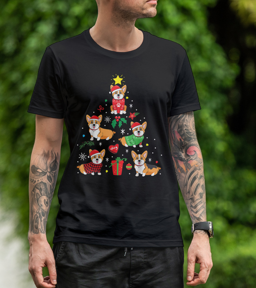 Corgi Christmas Tree Ornament Funny Dog Decor Holiday T-Shirt