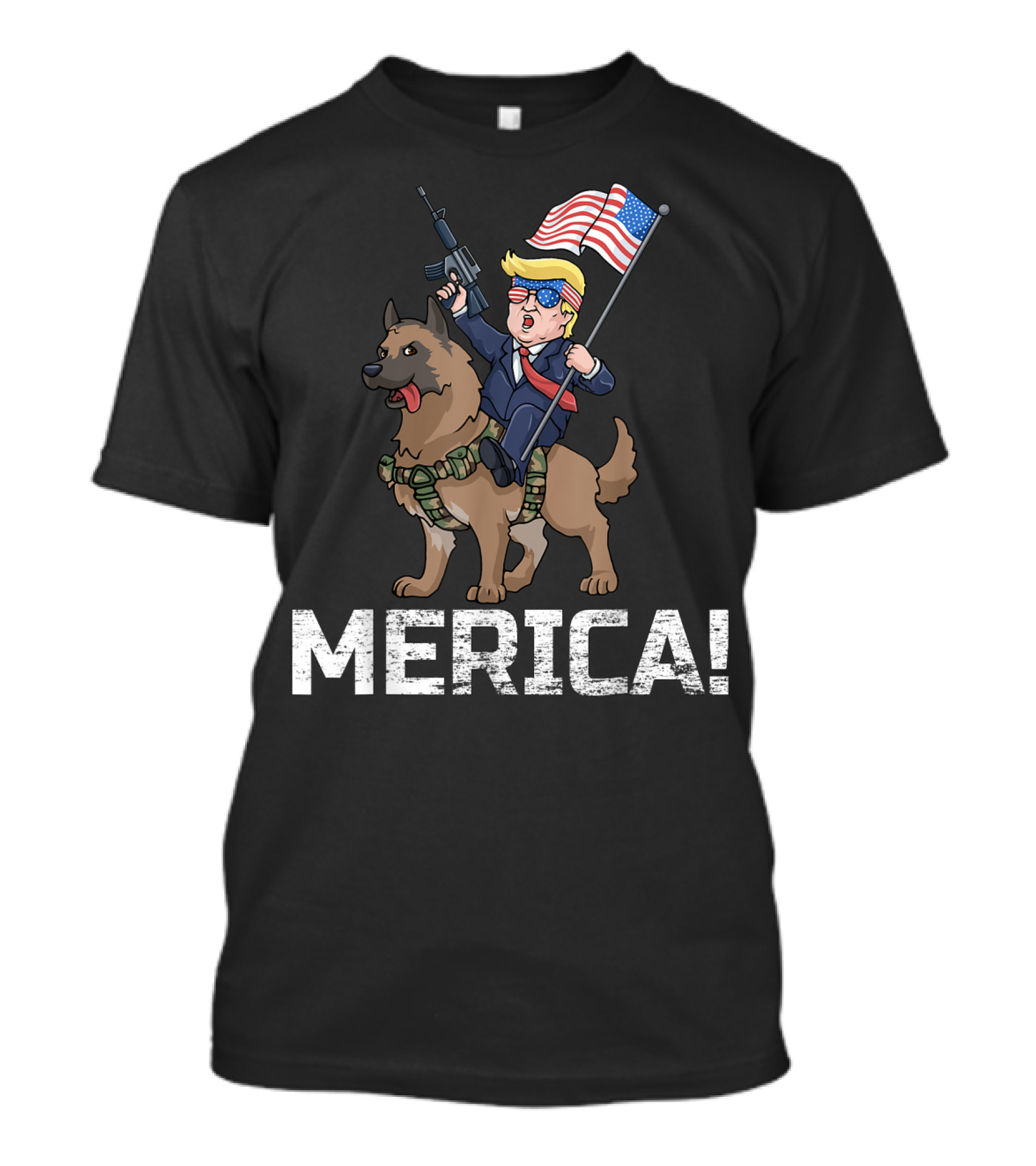 MERICA Trump Riding Belgian Malinois Dog With American Flag T-Shirt