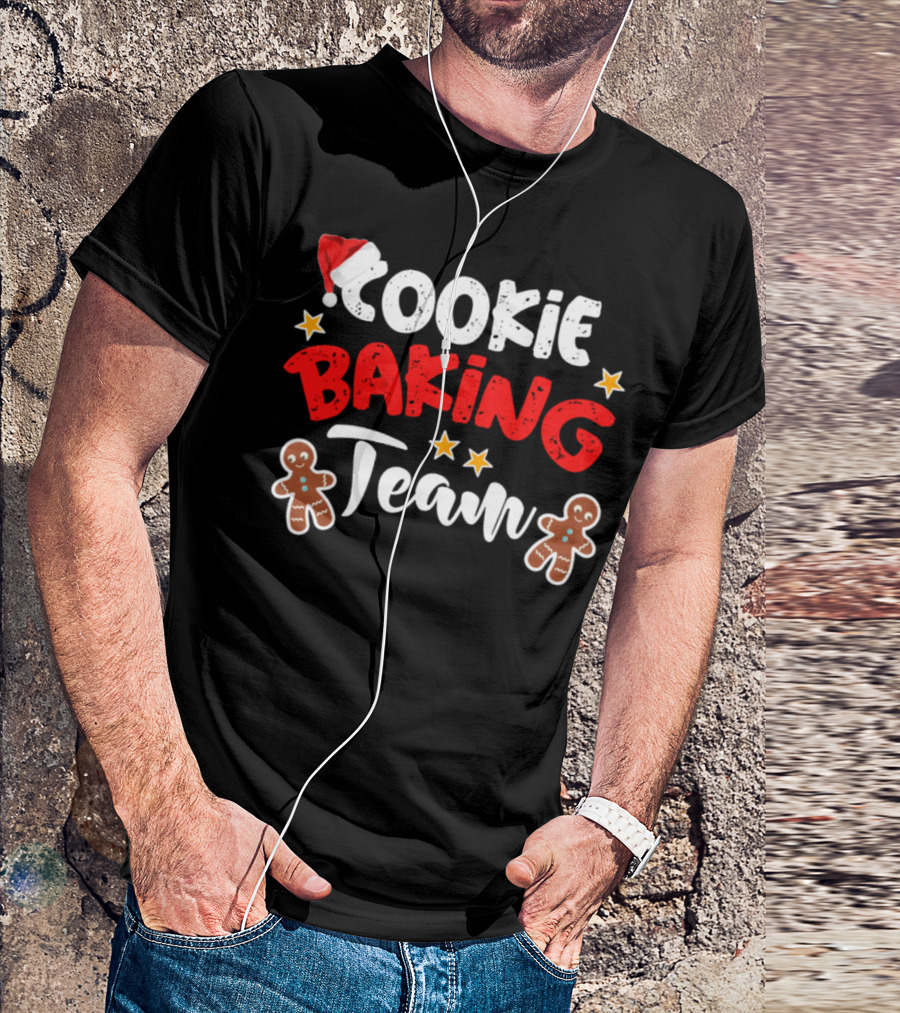 Cookie Baking Team Christmas Holiday Gingerbread Santa Hat Stars T-Shirt